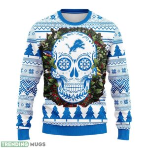 Detroit Lions Skull Flower Ugly AOP Ugly Christmas Sweater Christmas Holiday Gift For Fans Product Photo 1