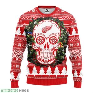Detroit Red Wings Skull Flower Ugly Christmas Ugly Sweater 3D Christmas Sweater For Men Women Product Photo 1