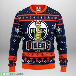 Edmonton Oilers Funny Grinch Christmas Ugly Sweater 3D Christmas Sweater For Men Women 3D Sweater
