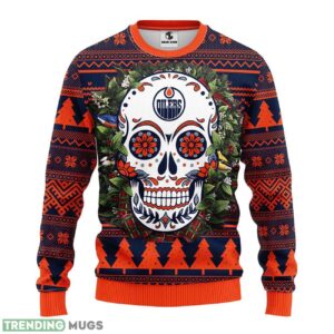 Edmonton Oilers Skull Flower Ugly Christmas Ugly Sweater 3D Christmas Sweater For Men Women 3D Sweater