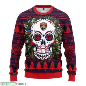 Florida Panthers Skull Flower Ugly Christmas Ugly Sweater 3D Christmas Sweater For Men Women 3D Sweater