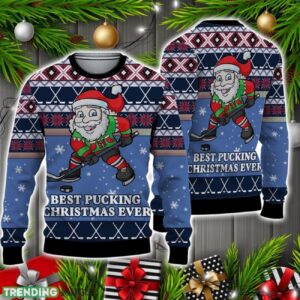 Funny Santa Playing Hockey Ugly Christmas Sweater Christmas Holiday Gift Product Photo 1