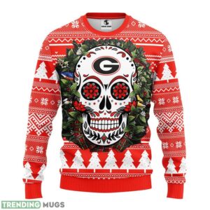 Georgia Bulldogs Skull Flower Ugly Christmas Ugly Sweater 3D Christmas Sweater For Men Women Product Photo 1