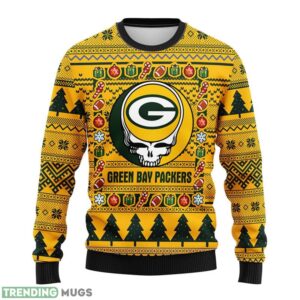 Green Bay Packers Grateful Dead Ugly Christmas Sweater Holiday Gift For Sport Fans 3D Sweater