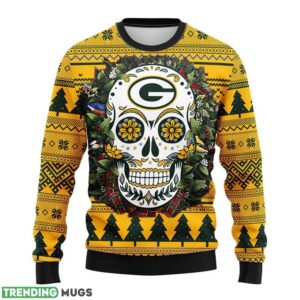 Green Bay Packers Skull Flower Ugly Christmas Ugly Sweater 3D Christmas Sweater For Men Women Product Photo 1