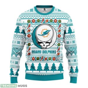 Miami Dolphins Grateful Dead AOP Ugly Christmas Sweater Christmas Holiday Gift For Fans 3D Sweater