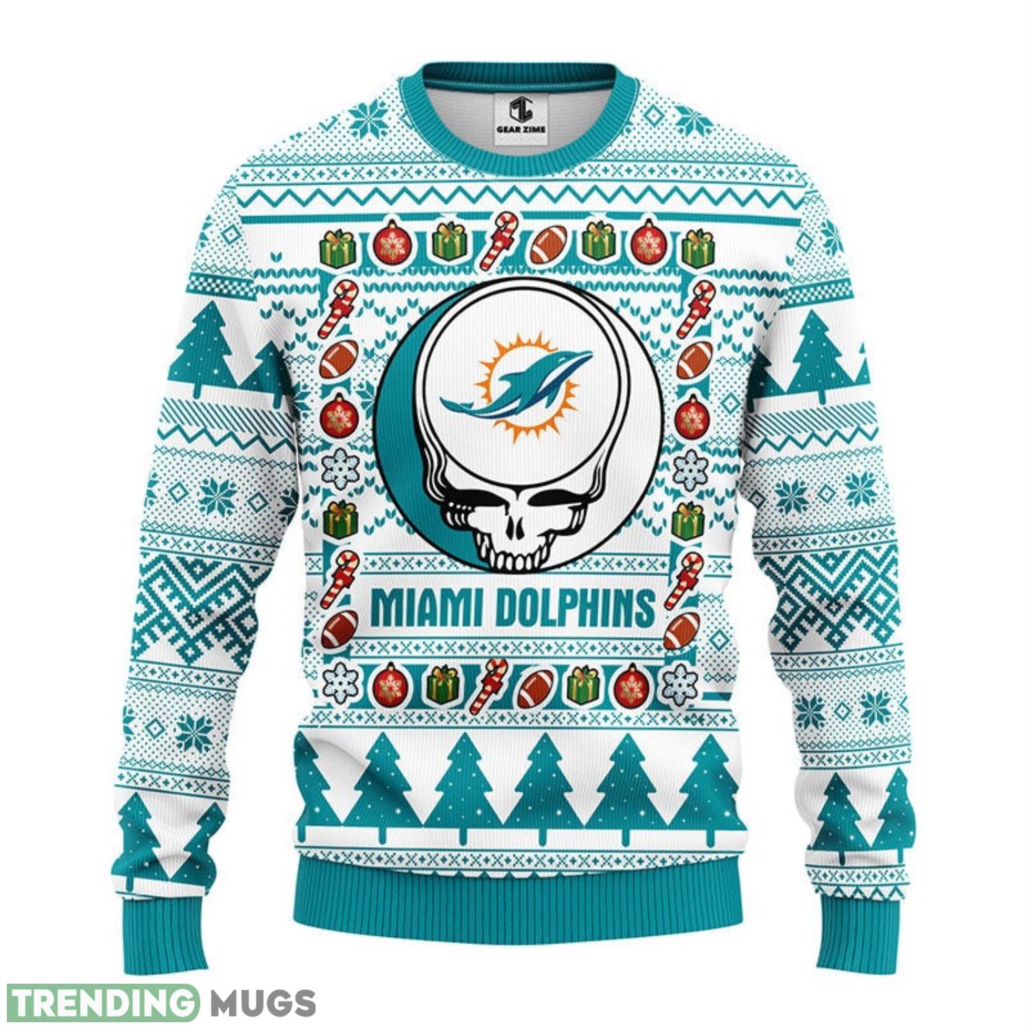 Miami Dolphins Grateful Dead AOP Ugly Christmas Sweater Christmas Holiday Gift For Fans 3D Sweater Miami Dolphins Grateful Dead AOP Ugly Christmas Sweater Christmas Holiday Gift For Fans 3D Sweater
