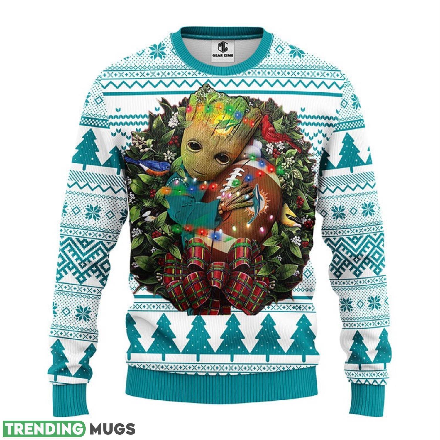 Miami Dolphins Groot Hug Christmas Ugly Sweater 3D Christmas Sweater For Men Women 3D Sweater Miami Dolphins Groot Hug Christmas Ugly Sweater 3D Christmas Sweater For Men Women 3D Sweater