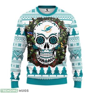 Miami Dolphins Skull Flower Ugly Christmas Ugly Sweater 3D Christmas Sweater For Men Women 3D Sweater