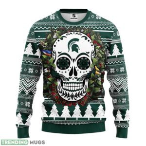 Michigan State Spartans Skull Flower Ugly Christmas Ugly Sweater 3D Christmas Sweater For Men Women 3D Sweater