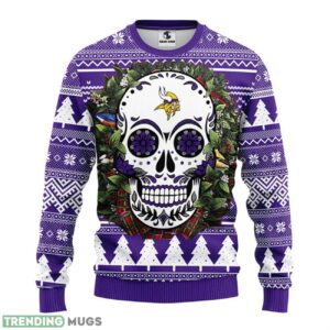 Minnesota Vikings Skull Flower Ugly Christmas Ugly Sweater 3D Christmas Sweater For Men Women 3D Sweater