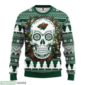 Minnesota Wild Skull Flower Ugly Christmas Ugly Sweater 3D Christmas Sweater For Men Women Product Photo 1