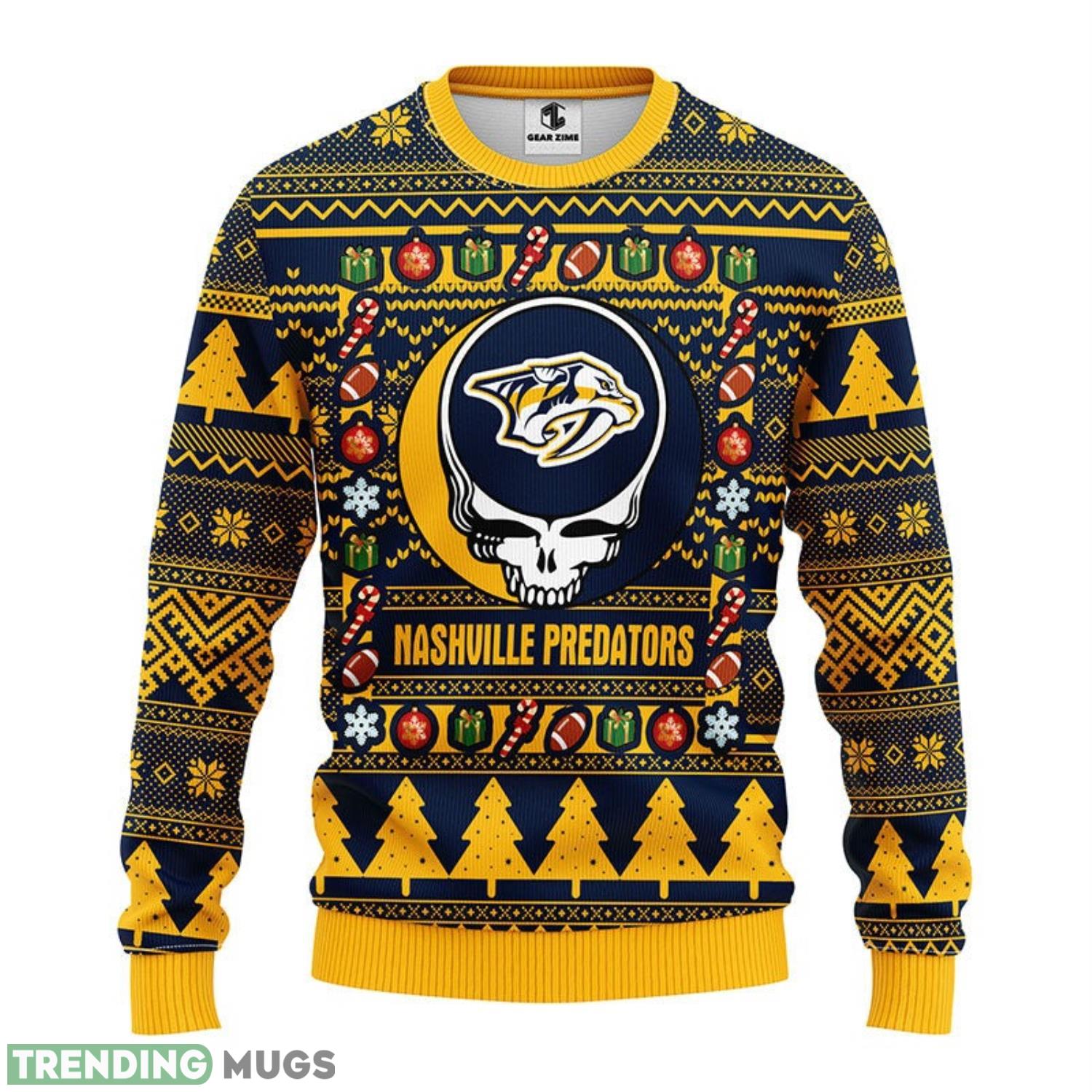 Nashville Predators Grateful Dead AOP Ugly Christmas Sweater Christmas Holiday Gift For Fans 3D Sweater Nashville Predators Grateful Dead AOP Ugly Christmas Sweater Christmas Holiday Gift For Fans 3D Sweater