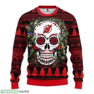 New Jersey Devils Skull Flower Ugly Ugly Christmas Sweater 3D Printed Sweater Christmas Gift 3D Sweater