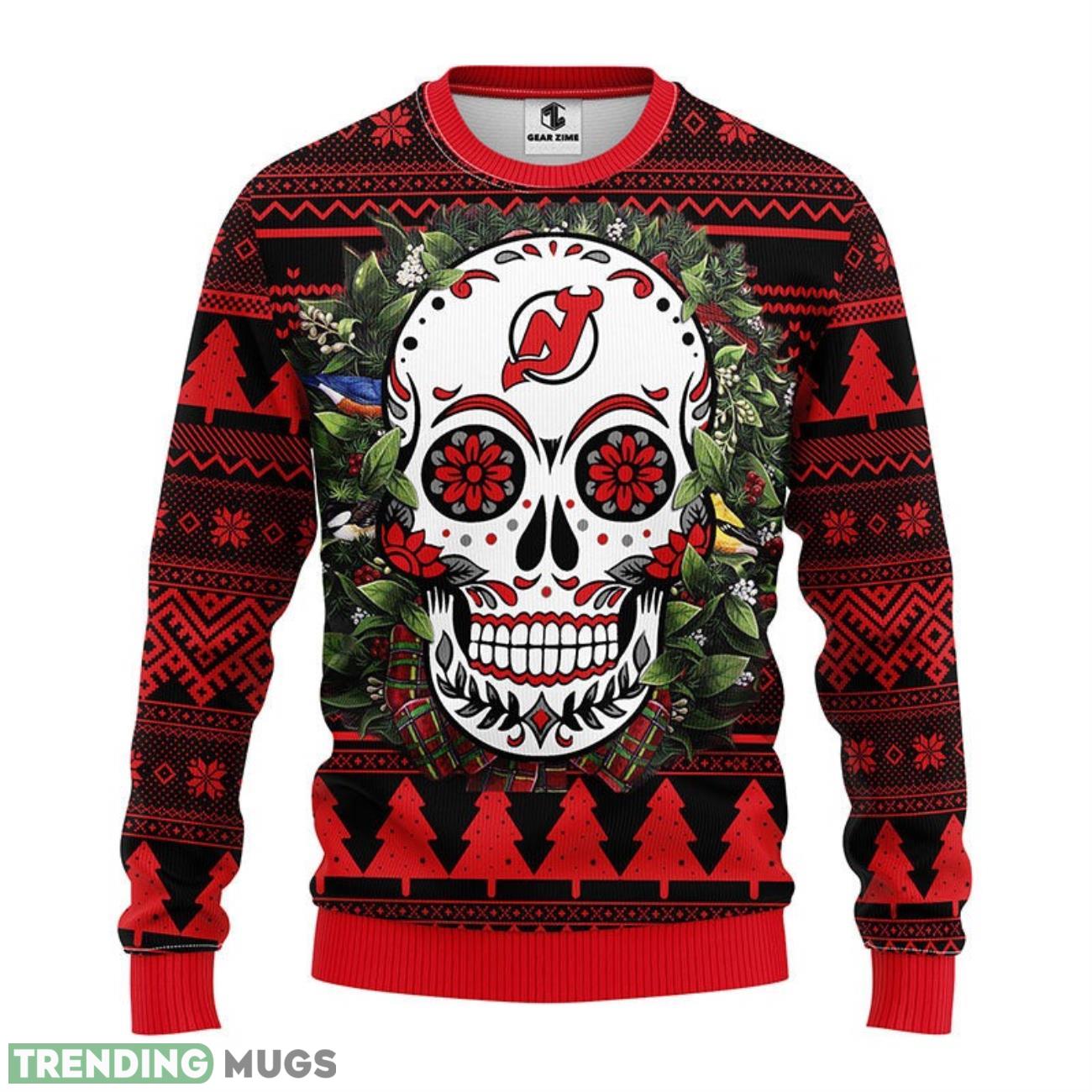 New Jersey Devils Skull Flower Ugly Ugly Christmas Sweater 3D Printed Sweater Christmas Gift 3D Sweater New Jersey Devils Skull Flower Ugly Ugly Christmas Sweater 3D Printed Sweater Christmas Gift 3D Sweater