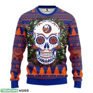 New York Islanders Skull Flower Ugly Ugly Christmas Sweater 3D Printed Sweater Christmas Gift 3D Sweater
