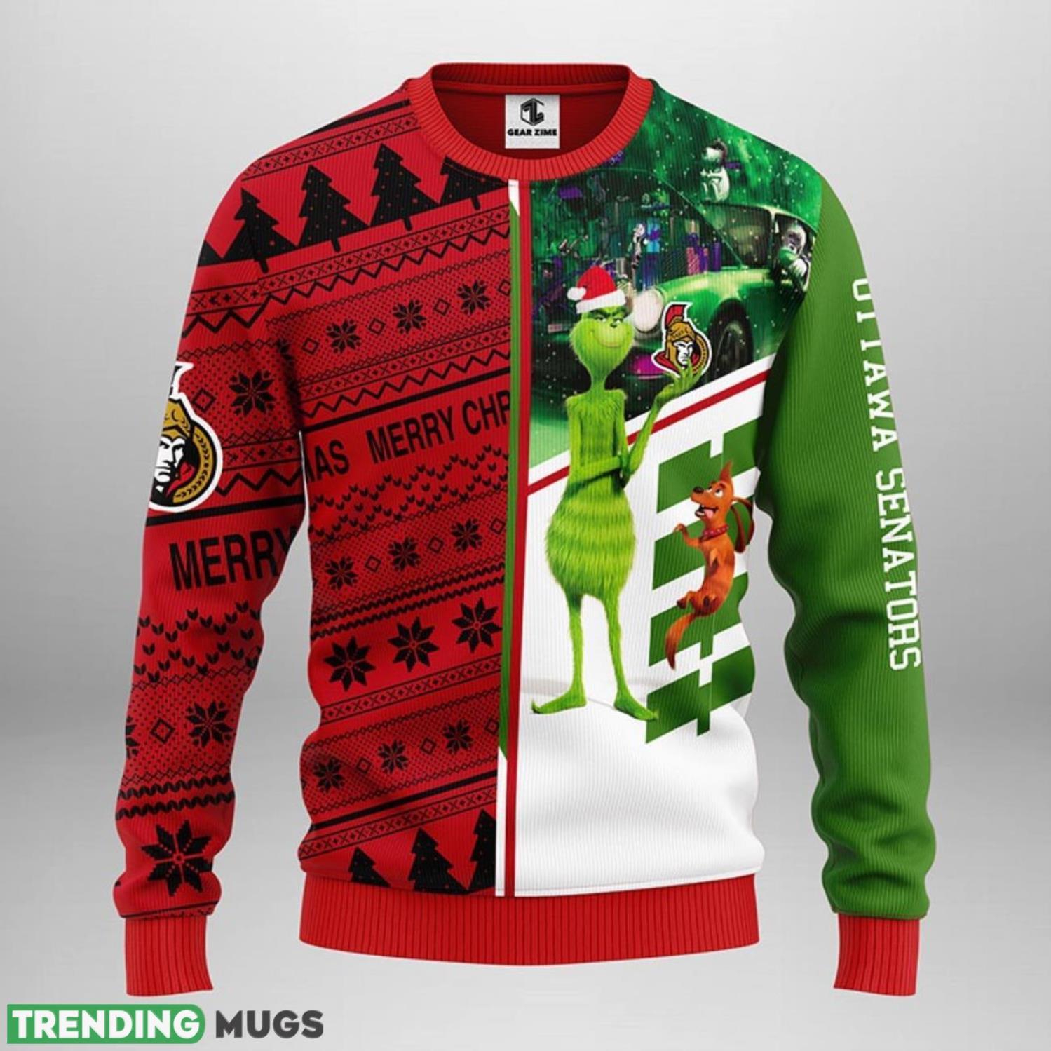 Ottawa Senators Grinch & Scooby doo Ugly Christmas Sweater 3D Printed Sweater Christmas Gift 3D Sweater Ottawa Senators Grinch & Scooby doo Ugly Christmas Sweater 3D Printed Sweater Christmas Gift 3D Sweater