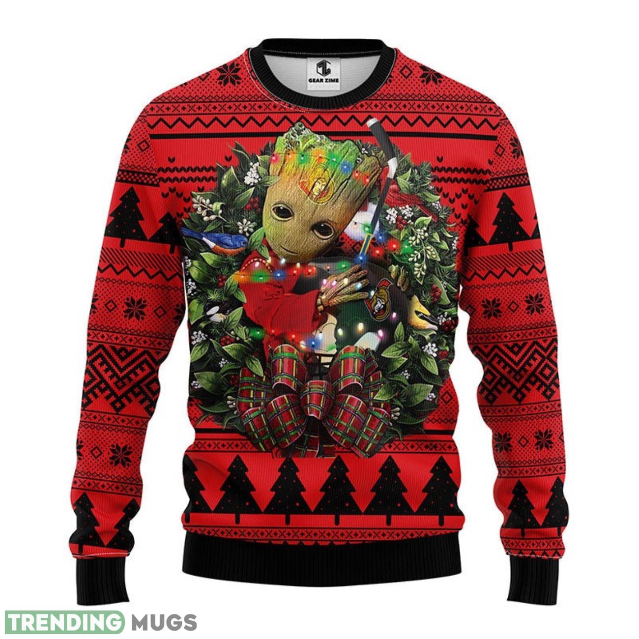 Ottawa Senators Groot Hug Ugly Christmas Sweater 3D Printed Sweater Christmas Gift 3D Sweater Ottawa Senators Groot Hug Ugly Christmas Sweater 3D Printed Sweater Christmas Gift 3D Sweater