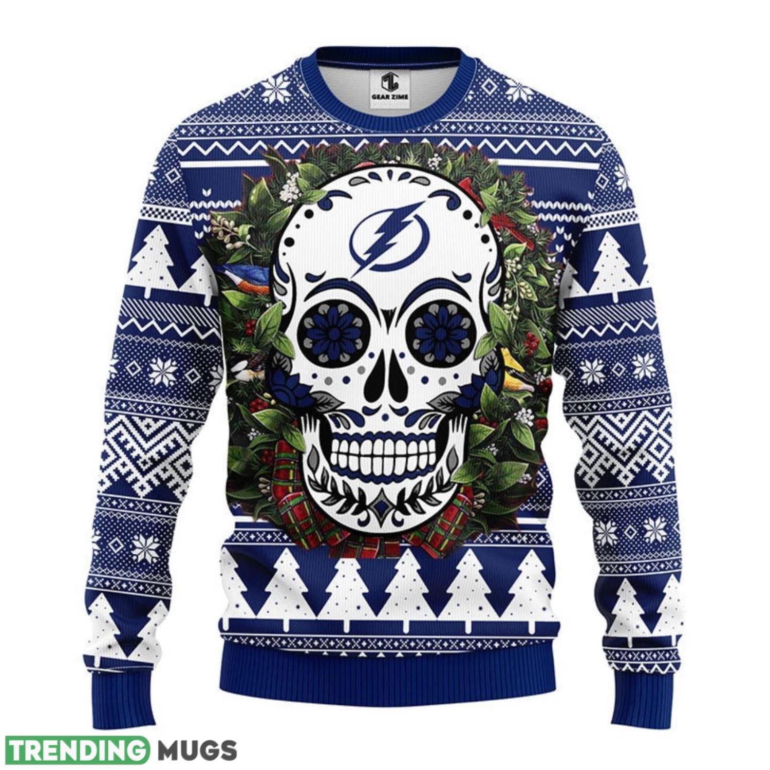 Tampa Bay Lightning Skull Flower Ugly Christmas Ugly Sweater Holiday Gift 3D Sweater Tampa Bay Lightning Skull Flower Ugly Christmas Ugly Sweater Holiday Gift 3D Sweater
