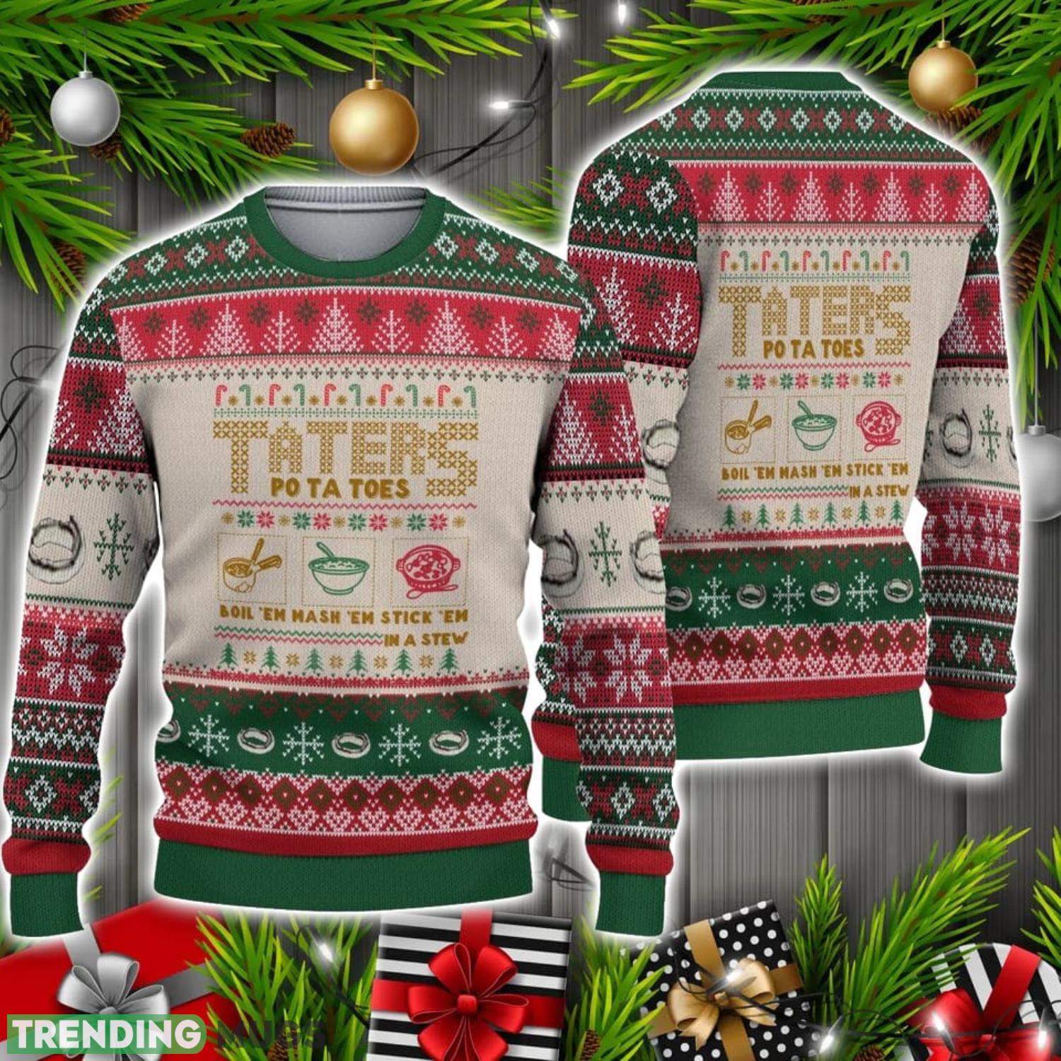 Taters Potatoes LOTR Green Knitted Sweater Christmas Holiday Gift 3D Sweater Taters Potatoes LOTR Green Knitted Sweater Christmas Holiday Gift 3D Sweater