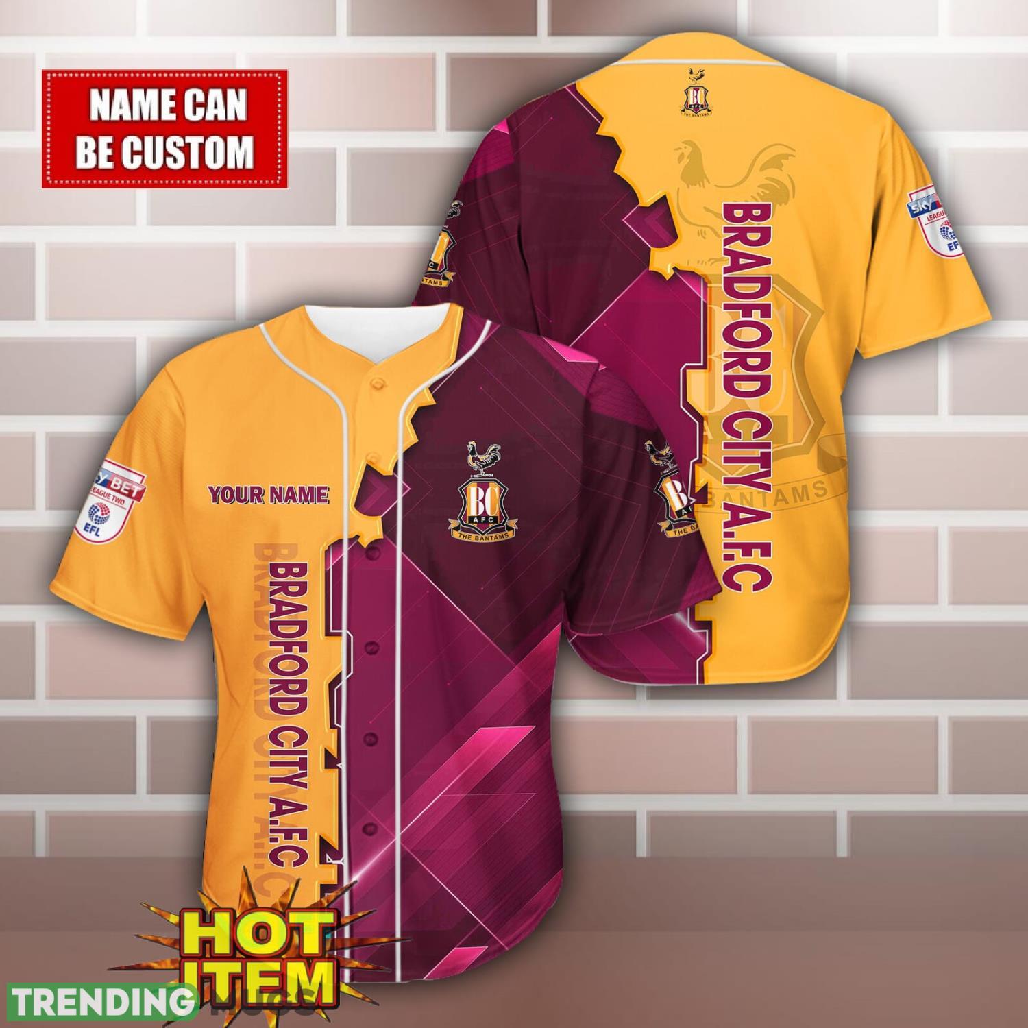 Bradford City Personalized Name 3D Baseball Jersey Shirt Football Jersey Bradford City Personalized Name 3D Baseball Jersey Shirt Football Jersey
