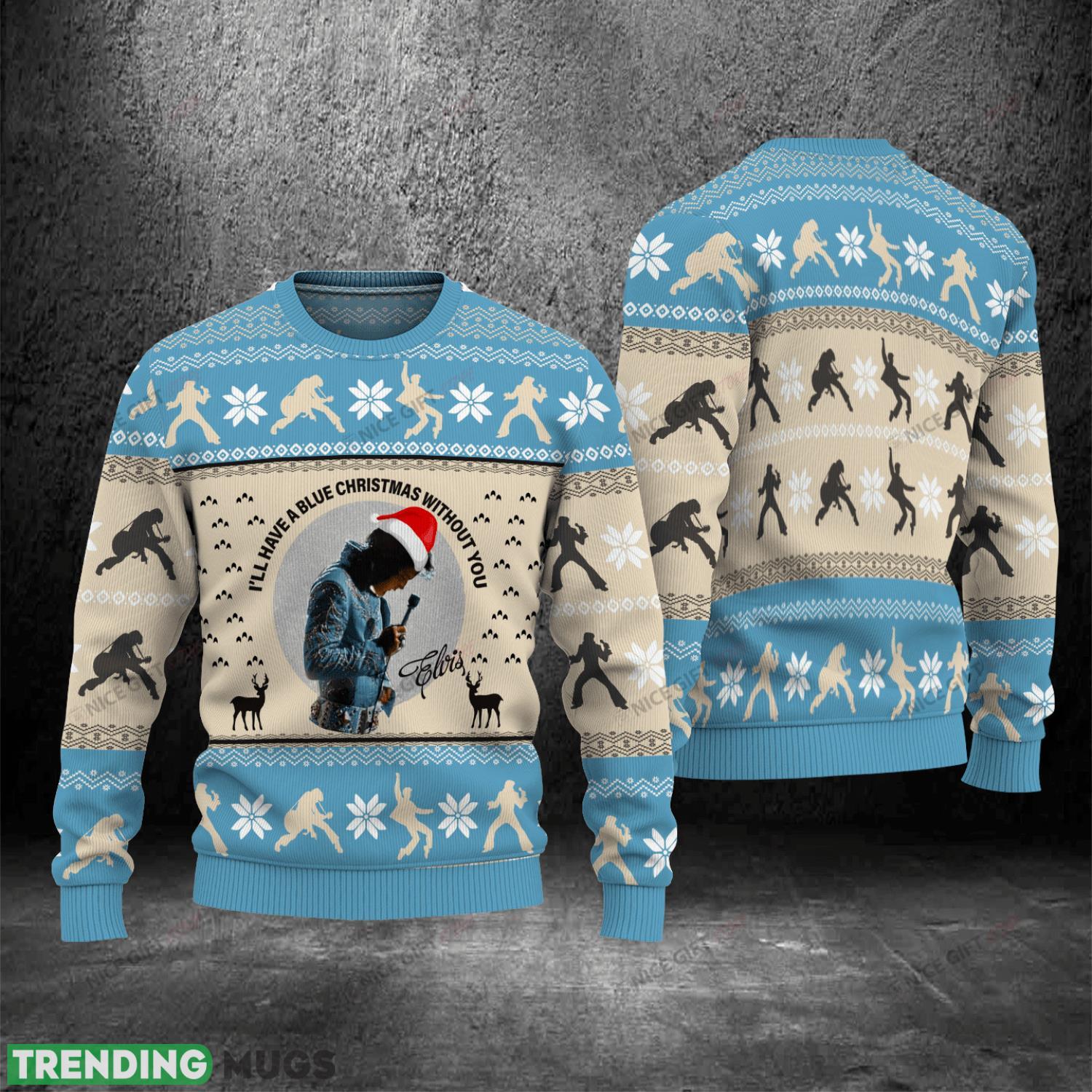 Elvis Presley I’ll Have A Blue Christmas Without You Ugly Sweater Christmas Gift For Men And Women Light Blue 3D Sweater Elvis Presley I’ll Have A Blue Christmas Without You Ugly Sweater Christmas Gift For Men And Women Light Blue 3D Sweater