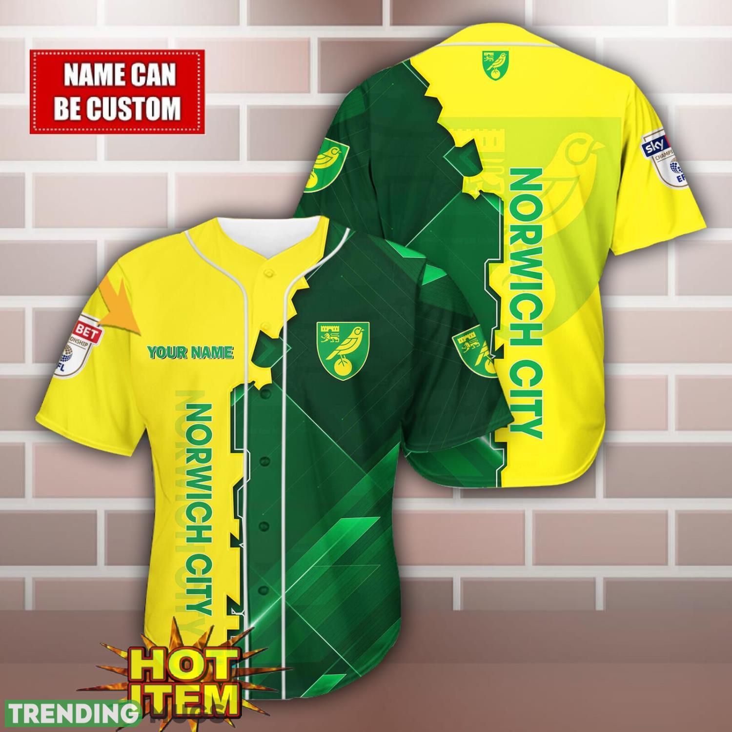 Norwich City Personalized Name 3D Baseball Jersey Shirt Football Jersey Norwich City Personalized Name 3D Baseball Jersey Shirt Football Jersey